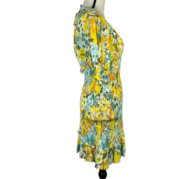 Faithfull The Brand SZ 4 Margherita Mini Dress Annina Floral V-Neck Smocked - Picture 5 of 7